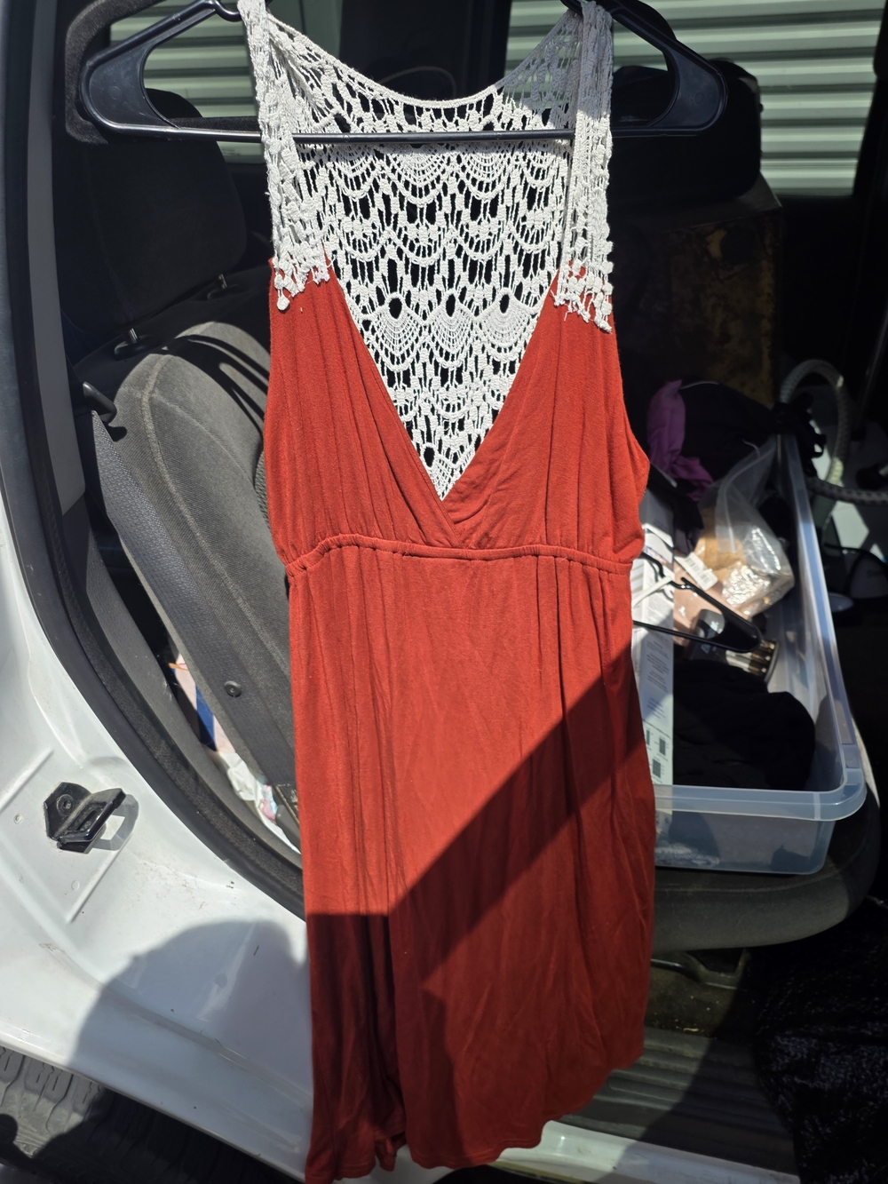 Women's Red Crochet-Back Summer Dress